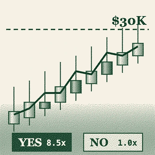 A chart climbing to its target with YES and NO tickets